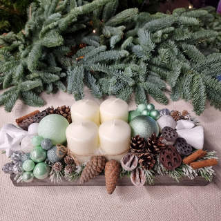 Vianočná adventná dekorácia biela + mentol 30 cm - 30