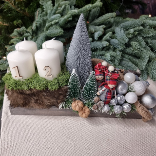 Vianočná adventná dekorácia  bielo - strieborná 30 -35 cm - 31