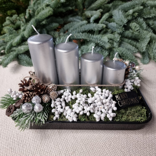 Vianočná adventná dekorácia bielo - strieborná 30 cm - 32