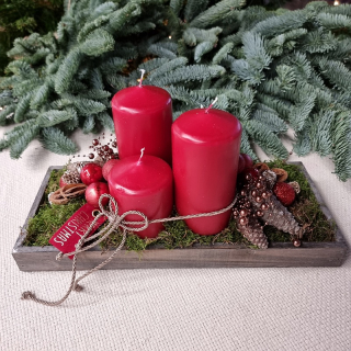 Vianočná adventná dekorácia červeno - prírodná 30 - 35 cm - 33