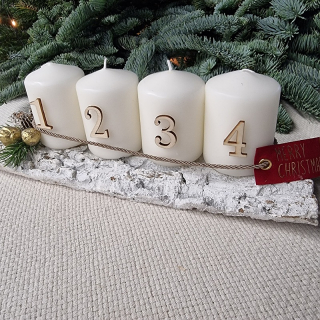 Vianočná adventná dekorácia bielo - zlatá 30 cm s korkovou podložkou - 34