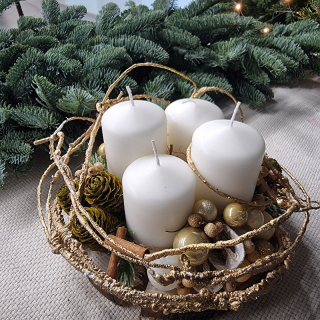Vianočný adventný svietnik bielo - zlatý 20-25 cm - 36