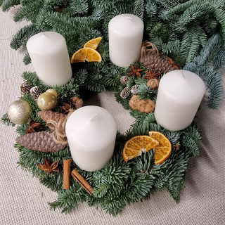 Vianočný Adventný veniec bielo - prírodný 30  cm - 42